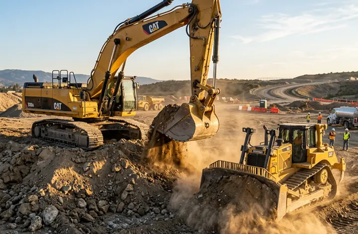 Excavators and heavy equipment at a construction site