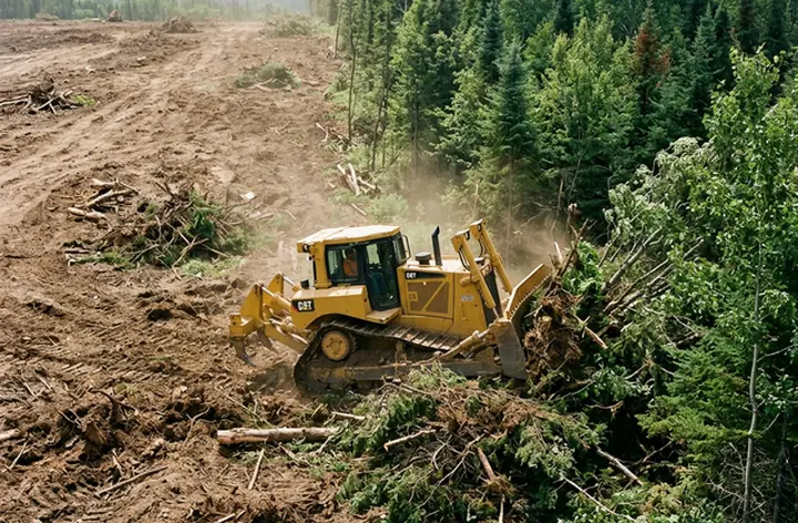 Land clearing operations with heavy machinery
